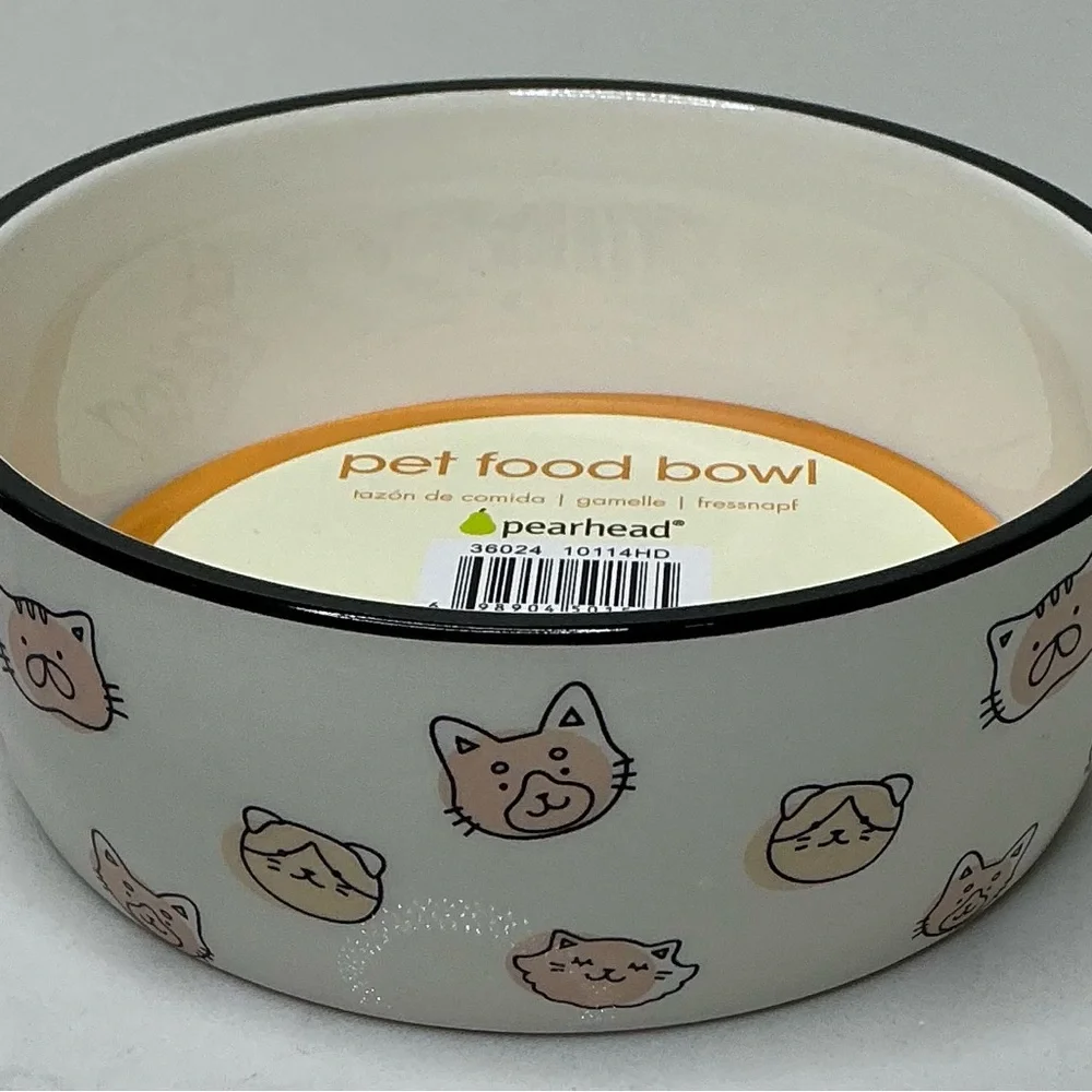 2 Cat Faces Pet Bowl Cat Water and Food Dish Pet Owner Cat Accessory Ceramic New